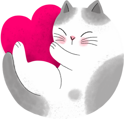 Cartoon cute Valentine day, Cat and big heart clipart.