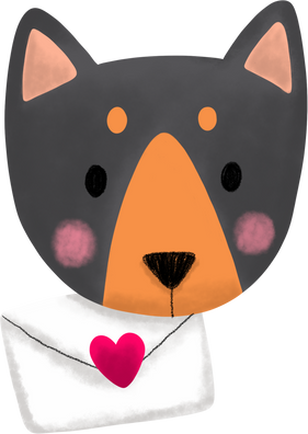 Cartoon cute black dog and litter heart clipart.