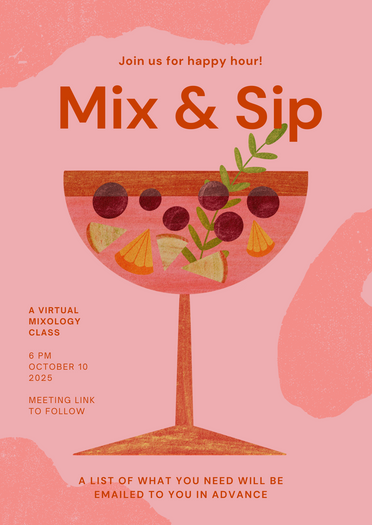 Pastel Pink Rose Pink Leafy Green Bright Orange Bold Organic Mixology Class Virtual Happy Hour Invitation